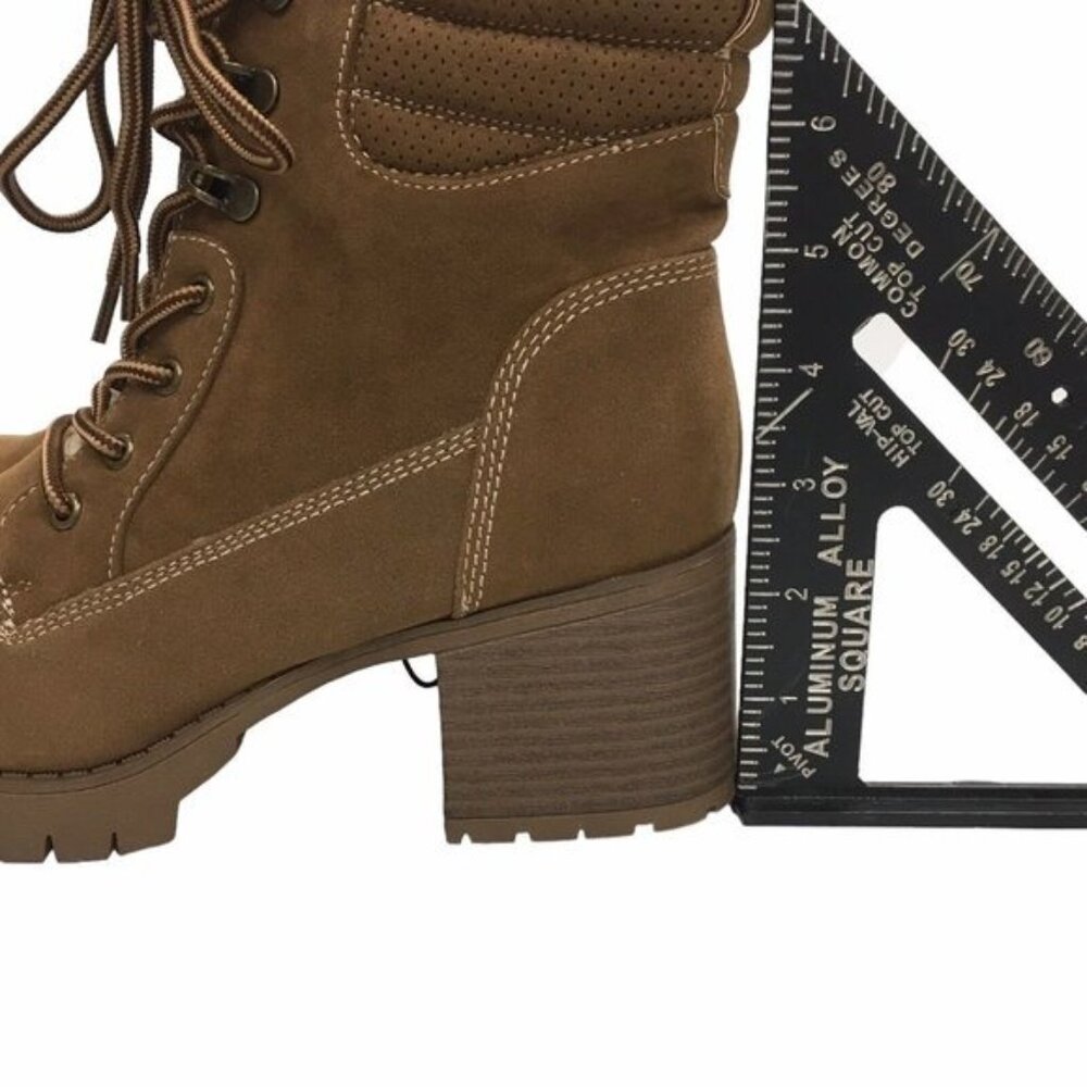 Chunky Heeled Boots Y2K 90s Lug Sole Women 7.5 M Lace Up Shearling Accent Zipper - Picture 8 of 14